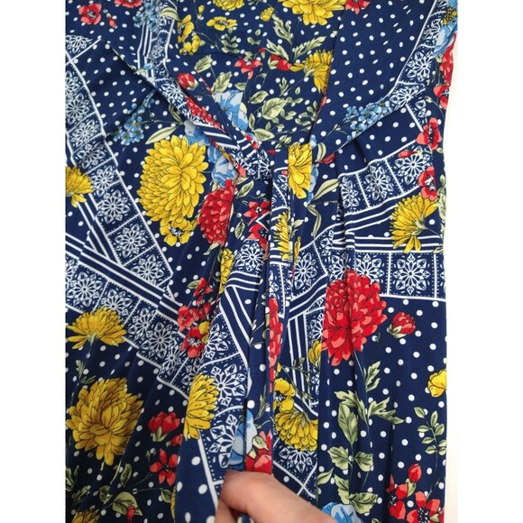 Rafaella Dress Sze XL Colorful Blue Floral Short Sleeve Handkerchief Eyelet Hem - Picture 6 of 9